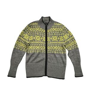 Nomadic Traders Fair Isle Full Zip‎ Knit Sweater Womens Size Medium Gray Warm